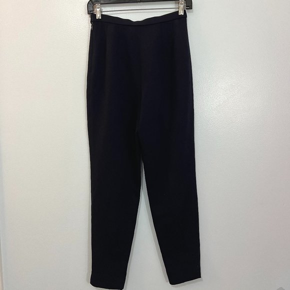 Vintage 90s Petite Navy 100% Wool High Rise Trouser Pant Blue Tapered Japanese 4 - Picture 3 of 7